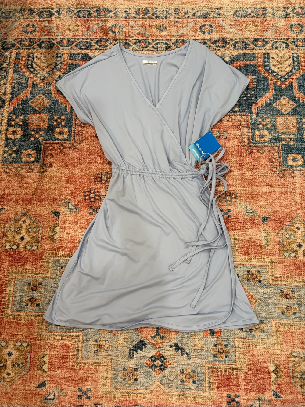 Columbia Women's Light Blue Wrap Mini Dress with Waist Tie